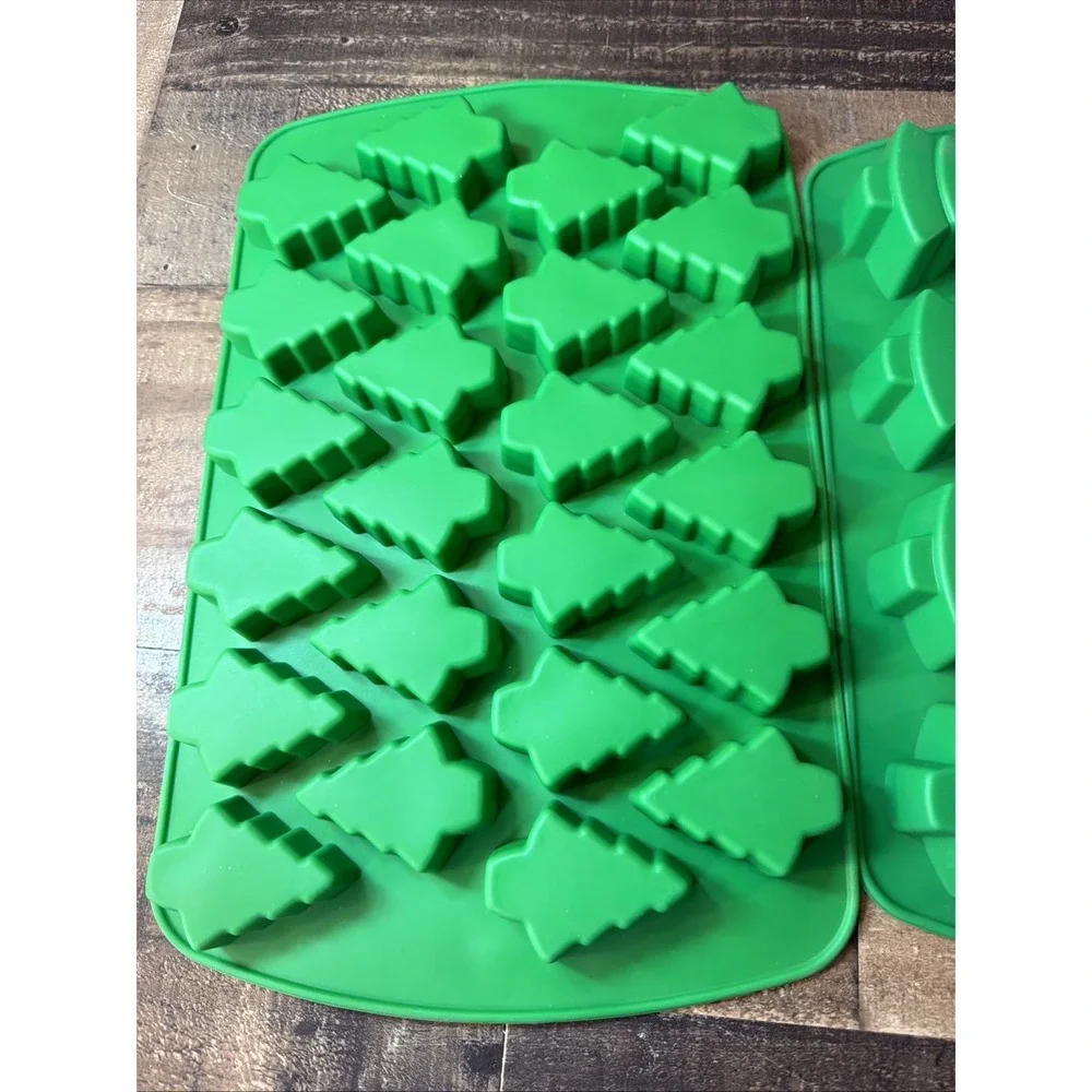 Lot of 2 Wilton Christmas Tree Silicone Molds Green Holiday Baking Candy Molds